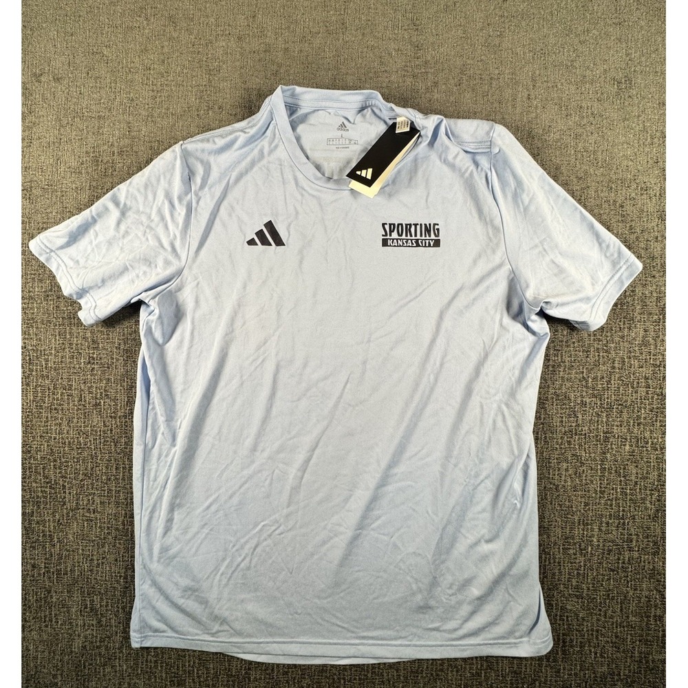 Adidas Sporting KC MLS Aeroready Light Blue Graphic Tee Large NWT
